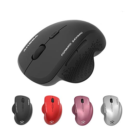 AKSEA Mouse Wireless, Mouse Senza Fili 2.4G con Ricevitore Nano, Ergonomico Mouse, 1600DPI, 6 Pulsanti, PC/Mac/Laptop (Nero)