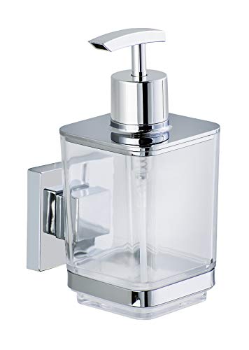 WENKO Vacuum-Loc® dispenser sapone in acciaio inox Quadro Capacità: 0.34 l, Acciaio inossidabile, 7.5 x 16 x 10 cm, Lucido