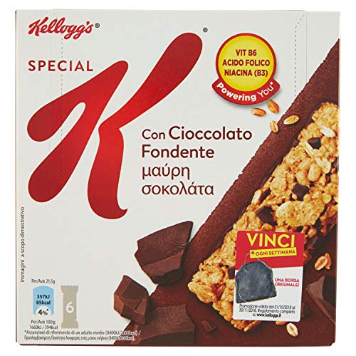 Kellogg's - Barrette di Cereali, con Cioccolato Fondente, 6 Pezzi