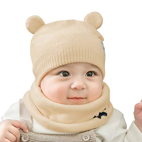 Cappello del Bambino,Cappello del Beanie del Bambino Berretto Cappello Invernale a maglia Bambini del bambino cappello del crochet Sciarpa per 0-36 mesi Bambino Ragazzo e Ragazza (Color crema)