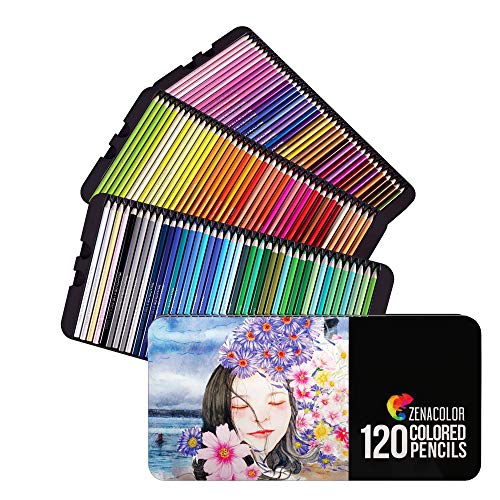 Zenacolor - 120 Matite Colorate (Numerato) con Scatola in Metallo - 120 Colori Unici per Disegnare e Libri da Colorare - Facile Accesso con 3 Vassoi