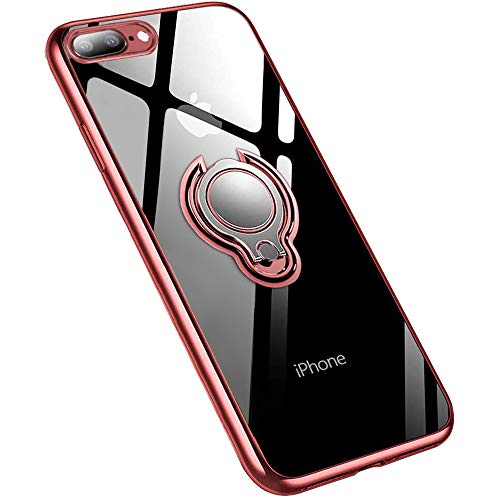 jaligel iPhone 7 Plus / 8 Plus Custodia con Supporto per Anello a 360 Gradi(Lavorare con Supporto Magnetico per Auto) Silicone TPU Custodia Sottile Antiurto Protettiva Custodia - Oro Rosa
