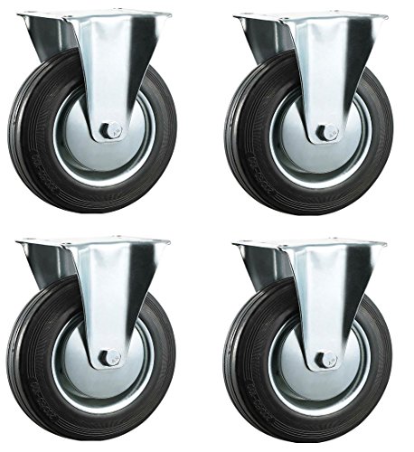 100 mm nero gomma industriale ruote – fisso piastra superiore – Heavy Duty Casters Wheels by Bulldog ruote (trolley & Equipment) – max 400 kg per set