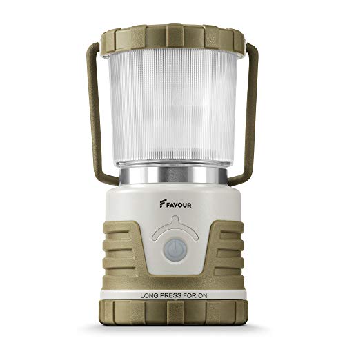Favour Lampada Campeggio a LED 530 Lumens - Lanterna da Esterno Portatile, Impermeabile IPX4 e Antiurto – Lampada da Campeggio a Batteria - 7 Modalità di Illuminazione - Parte Superiore Rimovibile