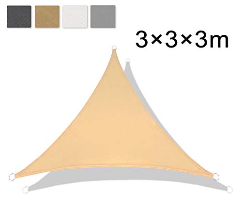 LOVE STORY Tenda da Vela Parasole Impermeabile(PES) Triangolare 3×3×3m Sabbia Protezione UV per Terrazza Campeggio Giardino Esterno