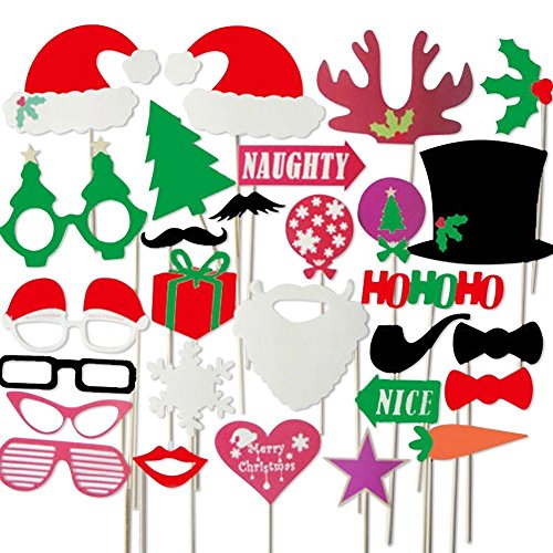 Veewon 28pcs di Natale Photo Booth Supporti e Photo Booth accessori favore per Decorazioni di Natale del partito