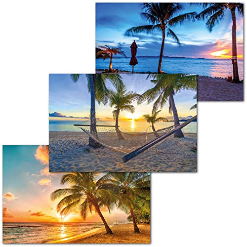 GREAT ART Set di 3 Poster XXL - Spiagge al Tramonto - Costa delle Palme Barbados Crepuscolo Oceano Caraibi Motivo Vacanza Decorazione Interni Murale cadauno 140 x 100 cm
