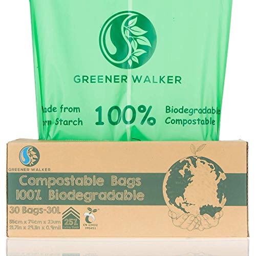 Greener Walker 25% Extra Spesso Compost biodegradabile 6L/10L/30L Sacchi per Rifiuti Alimentari da Cucina(30L-30 Sacchetti)