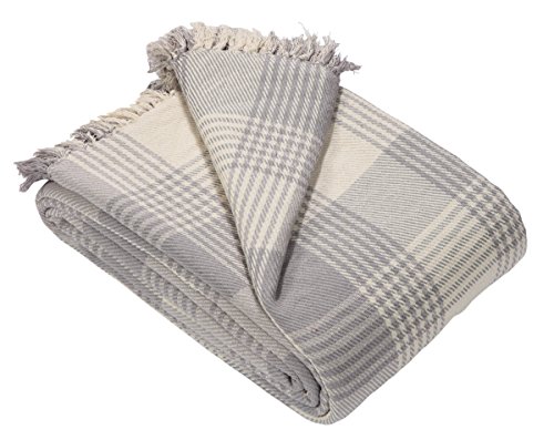 EHC - Copriletto in tartan, 100% cotone, 150 x 200 cm, per divano, poltrona, colore: grigio