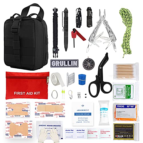 GRULLIN Kit di sopravvivenza per emergenza IFAK, kit di pronto soccorso per auto traumi da campeggio militare personale, borsa tattica MOLLE Rip Away per uomo donna bambino Wildness