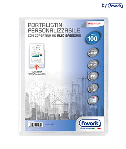 Favorit 400090488 - Portalistino Personalizzabile Premium, 100 Buste, Trasparente