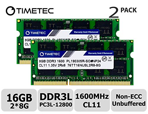 Timetec Hynix IC 16GB Kit (2x8GB) DDR3L 1600MHz PC3-12800 Unbuffered Non-ECC 1.35V CL11 2Rx8 Dual Rank 204 Pin SODIMM Computer Portatile Memorie Module Upgrade (16GB Kit (2x8GB))