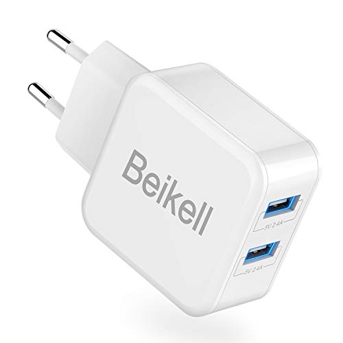 Beikell Caricatore USB, Caricatore USB da Muro a 2 Porte 4.8A / 24W con Tecnologia Smart-Adaptive di Ricarica Rapida per iPhone XS/XS Max/XR/X, iPad, Galaxy, Huawei, ECC.