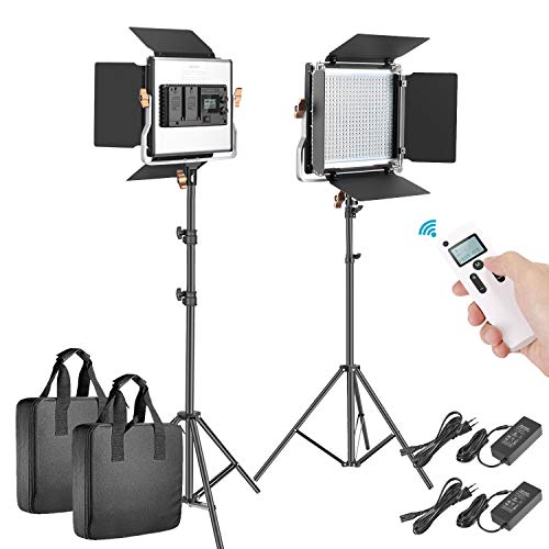 Neewer Kit di 2pz Pannello Luce 480 LED Avanzato 2,4G Bicolore Dimmerabile con LCD Display, 2,4G Wireless Telecomando & Cavalletto per Fotografia di Prodotti Personaggi