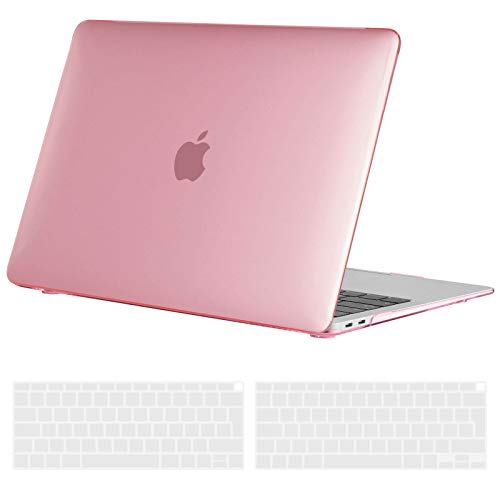 TECOOL Custodia MacBook Air 13 Pollici 2020 2019 2018 (Modello: A2337 M1/A2179/A1932), Plastica Case Cover Rigida Copertina con Copritastiera in Silicone per MacBook Air 13.3 Touch ID - Rosa Cristallo