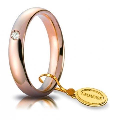 Fede Nuziale Unoaerre Comoda da 4 mm oro rosa 18kt con 1 diamante dal n. 8 al n. 19
