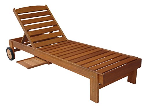 AVANTI TRENDSTORE - Molina - Sdraio da giardino in legno di teak con schienale regolabile, rotelle e poggiabevande integrato, dimensioni: LAP 183x82,5x66 cm