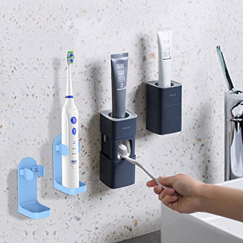 BesLife Dispenser Automatico di dentifricio a Parete Fornito con 2 portaspazzolini elettrici, per Bagno Dispenser Automatico per dentifricio Antipolvere (Blu Scuro)
