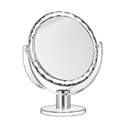 Relaxdays 10021950 Specchio da Trucco Ingranditore Make up Specchiera da Tavolo Specchietto Tondo HLP: 23 x 19 x 10 cm, Trasparente
