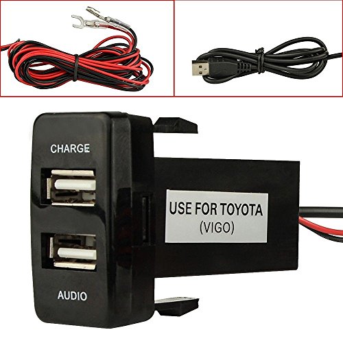 Caricabatteria da auto USB a doppia porta con presa audio USB di ricarica per fotocamere digitali/dispositivi mobili per Toyota