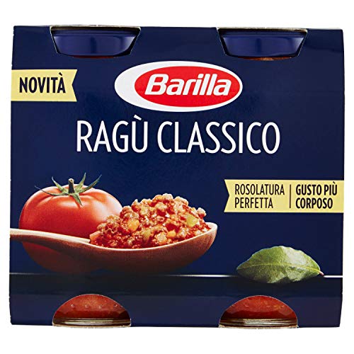 Barilla Sugo Ragù Classico, Salsa Pronta al Pomodoro con Carne, Cipolla, Carote e Sedano, Senza Glutine - 2 Barattoli da 180 gr