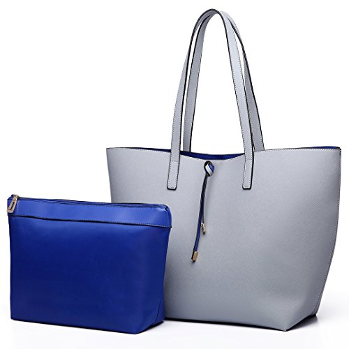 Miss Lulu Borsetta da Donna Grande Ecopelle Borsa a Tracolla Hobo Tote Reversibile Borsa a Mano (Grigio)