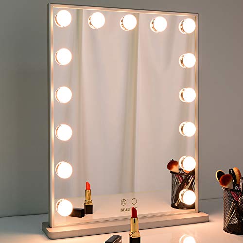 WONSTART Specchio Trucco Illuminato Hollywood, Specchio per Il Trucco con 15 Pezzi di luci a LED da Tavolo o Specchio per Il Montaggio a Parete (42/51 Silver)