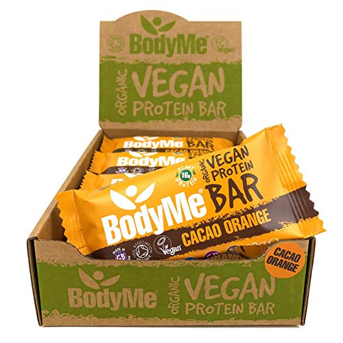 BodyMe Barrette Proteiche Vegan Bio | Crudo Cacao Arancia | 12 x 60g Barretta Proteica | Senza Glutine | 16g Proteine Vegane Complete 3 Proteine Vegetali Tutti Amminoacidi Essenziali | Snack Proteici