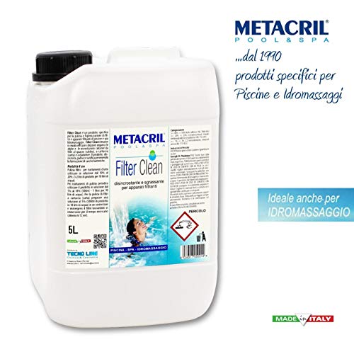 Metacril Filter Clean 5 LT - Disincrostante,Sanificante,Sgrassante per filtri di Piscina e idromassaggio (Teuco, Jacuzzi,Dimhora,Intex,Bestway,ECC.) Spedizione IMMEDIATA