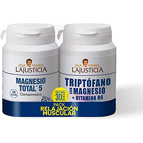 Set di rilassamento muscolare: magnete totale 5 – riduce l'affaticamento e l'affaticamento + triptofano con magnesio + VIT B6 riduce l'ansia, l'affaticamento e regola l'orologio interno.