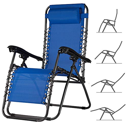 BAKAJI Sedia gravità Zero Sdraio da Giardino Poltrona Relax Pieghevole Salvaspazio Tubolari Acciaio 22mm Reclinabile Tessuto in Texilene Traspirante, Mare Spiaggia Piscina Arredo Esterno (Blu)