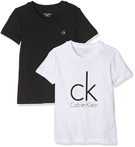 Calvin Klein Modern Tee T-Shirt, Nero (Black/White LG 930), 176 Centimeters (Taglia Produttore: 14-16) (Pacco da 2) Bambino