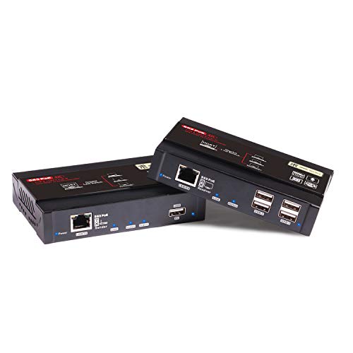 4K HDMI USB KVM Extender TCP/IP Over IP LAN Ethernet CAT5 CAT5E Cat6 up to 140M(459ft), Supporto Keyboard&Mouse Ethernet Network, 4 Ports USB2.0 Hub, Plug&Play