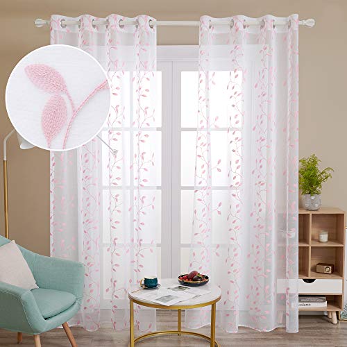 Deconovo Tende Trasparenti in Voile Ricamate per Soggiorno Moderne con Occhielli 140x290cm Rosa 2 Pannelli