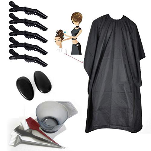 kungfu Mall - Set di strumenti per tintura capelli, con pettine, copri-orecchie, ciotola, grembiule, clip a coccodrillo per capelli, per saloni di bellezza, barbieri, 11 pz