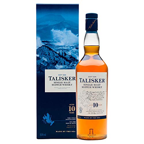 Talisker 10 anni Scotch Whisky Single Malt – Whisky Scozzese Single malt dell'isola di Skye invecchiato 10 anni – Torbato e secco con gusto intenso marino e affumicato – Astucciato – 1 x 70 cl