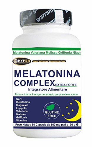 Melatonina con Luppolo Valeriana Melissa Griffonia Magnesio Integratore x Riposare Contro l'Insonnia Aumentare i Livelli di Serotonina Favorisce un Sonno Profondo Buonumore Rilassamento 60 capsule