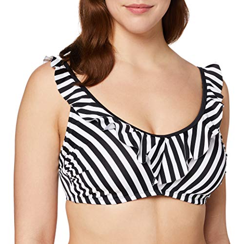 Pour Moi? Capri Stripe Frill Hidden Underwired Top Parte Superiore del Bikini, Black/White, 36F Donna