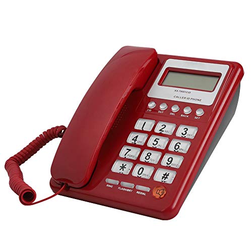 Kafuty Telefono Fisso, Telefono Corded con Display LCD & Tasti Grandi - ID chiamante/richiamare/ricomporre, Telefono DTMF/FSK per Casa Ufficio Hotel (Rosso)