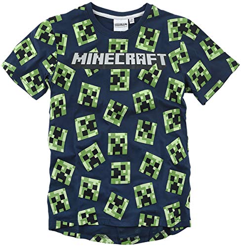 Global Brands Group T-Shirt Minecraft Originale Creeper Cento Facce Blu Navy Maglia Maglietta Videogioco Videogames Tutte Le Taglie (14 Anni)