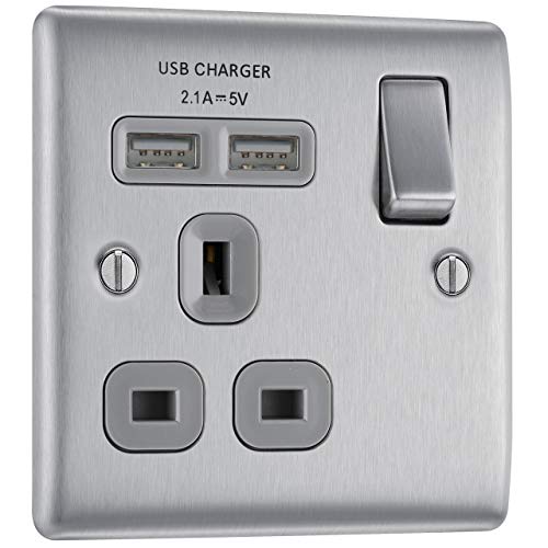 BG Electrical nbs21ug - Presa singola Masterplug 2,1 A con 2 x USB
