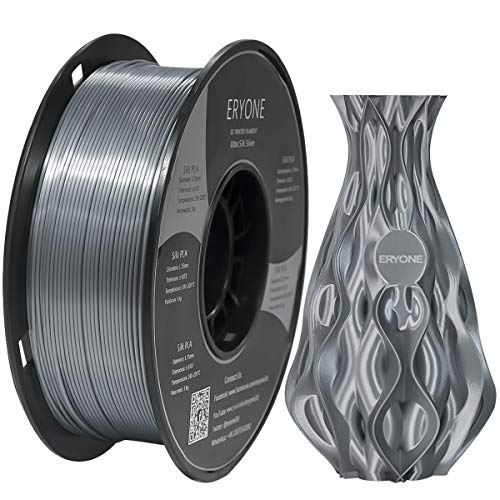 Eryone Ultra Silk PLA,1.75mm PLA Filament,3D Printing Filament PLA for 3D Printer and 3D Pen, 1kg 1 Roll,Silver