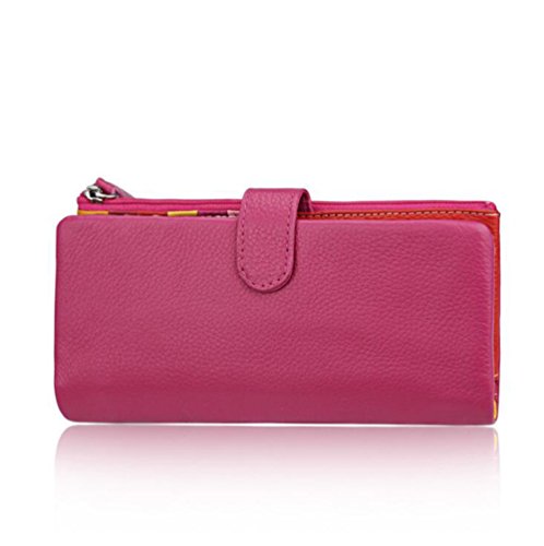 AprinCtempsD Portafoglio in Vera Pelle Porta carte di credito Lungo Portamonete Elegante Pochette Grande Capacità Cerniera per Donna (Rosa)