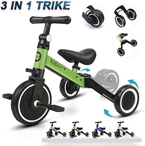 XJD 3 in 1 Triciclo per Bambini Bicicletta Equilibrio Adatto per età 1-3 Anni Certificazione CE (Verde)