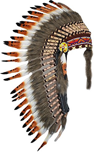 KARMABCN Y18 Indian Hat, Panache, Headdress Feathers Brown, Black And White with Brown Hair