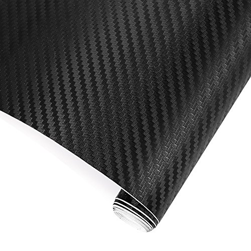 TRIXES Pellicola vinilica adesiva 3D in fibra di carbonio per l’auto - 1500 x 300 mm - Nero - per interni/esterni - Lavorata effetto 3D