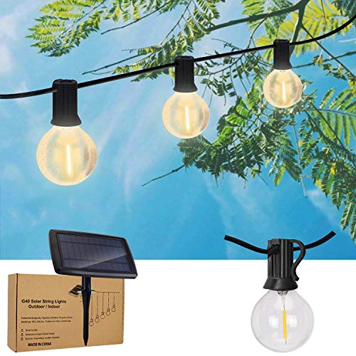 SYTUAM Catene Luminose Solare LED Impermeabile 7.62m Lampadine a LED G40 Stringhe da fiaba 4Modes Pannello solare ricaricabile 3w per festone Cortile da matrimonio (25 + 2 lampadine di ricambio)