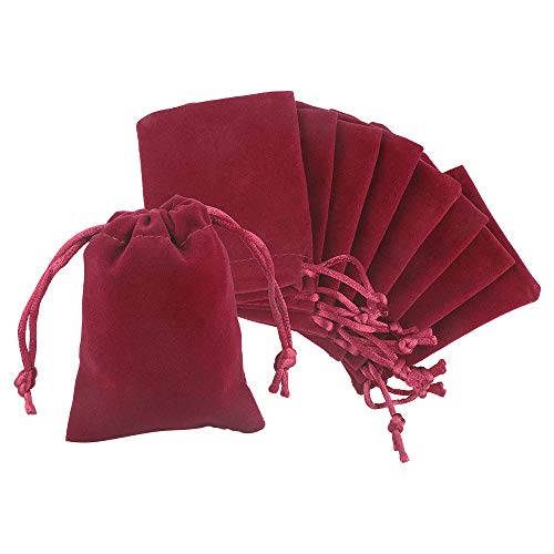 JijAcraft 20 sacchetti in velluto con coulisse, 7 cm x 9 cm, sacchetti regalo per gioielli e bomboniere e velluto, colore: Rosso vinaccia, cod. JA-00