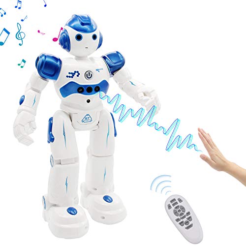 SENYANG Giocattolo Robot Telecomando - Robot Intelligente Interattivo con Controller a Infrarossi, Occhi a LED, Gesture Sensing, Cammina, Cantando e Balla, USB Ricarica Toy Robot (Blu)