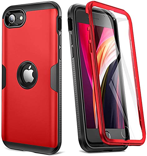 Cover per iPhone SE 2020 Custodia protettiva con protezione per lo schermo integrata resistente Copertura sottile antiurto adatta per iPhone SE 2020 Case per cellulare 4.7 pollici (2020) -rosso